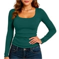 thumbnail image 2 of Womens Long Sleeve Shirts Square Neck Slim Fit Basic Tops Ribbed Tee Green L, 2 of 4