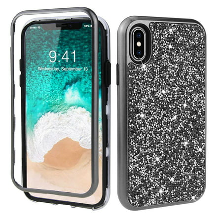 iPhone XS Max Case, Dteck Shockproof Hybrid 3 in 1 Glitter PC Soft Rubber Back Protective Cover For Apple iPhone XS Max,