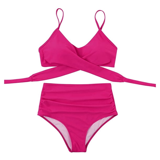 Trajes de baño para mujer, 2 piezas, estampado tropical hawaiano, camisola, sujetador y volantes, conjuntos de baño, ropa de playa OAVQHLG3B Store lin121212