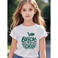 thumbnail image 1 of Girls' "Back to School" Graphic Tee - Comfortable Cotton, Casual Style, Short Sleeve, Round Neck, Summer T-Shirt with Green Leaf Design, everyday Tshirt | Playful Design | Cotton Tshirt, 1 of 6
