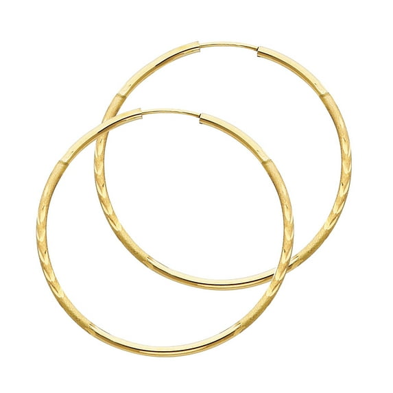 Ioka - 14K Yellow Gold 1.5mm Thickness Diamond Cut Satin Dual Finish Hoop Endless Earrings