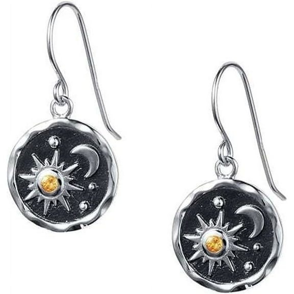 Nvzi-a Sun Moon Dangle Earrings Round Pendant Drop Earring Bohemian Hook Earring Statement Earrings for Women （Silvery）
