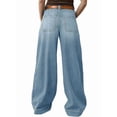 thumbnail image 4 of Womens Wide Straight Leg Mid Rise Baggy Pocket Denim Jeans Without Belt M, 4 of 8