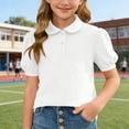 thumbnail image 5 of Hxshgdsn Girls Henley Short Sleeve Shirts Collar School Uniform Shirts For Kids Cute Tops Casual Pullover White 14-15 Years, 5 of 6