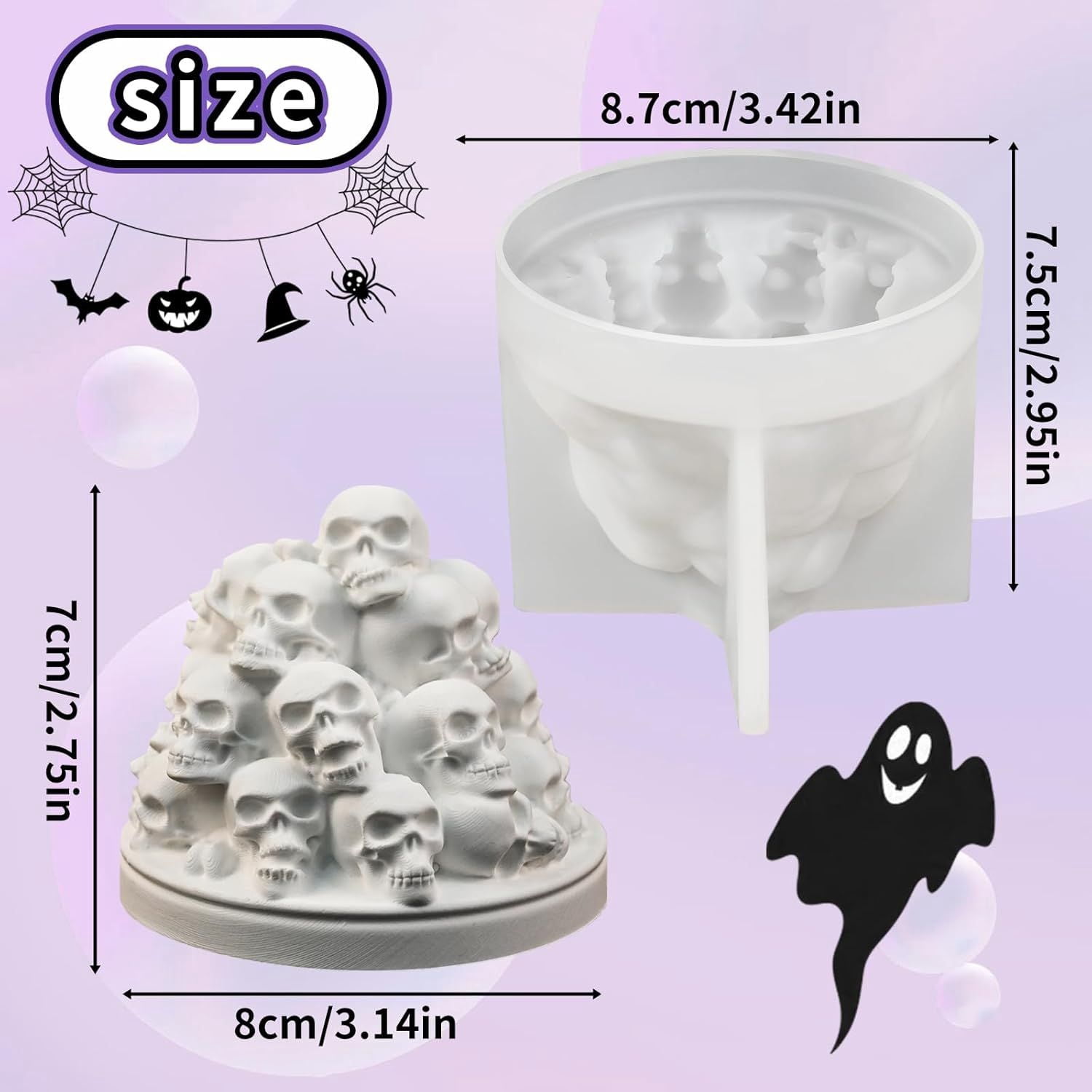 3D Skull Silicone Mold for Resin Candle Soap and Whiskey Ice Making