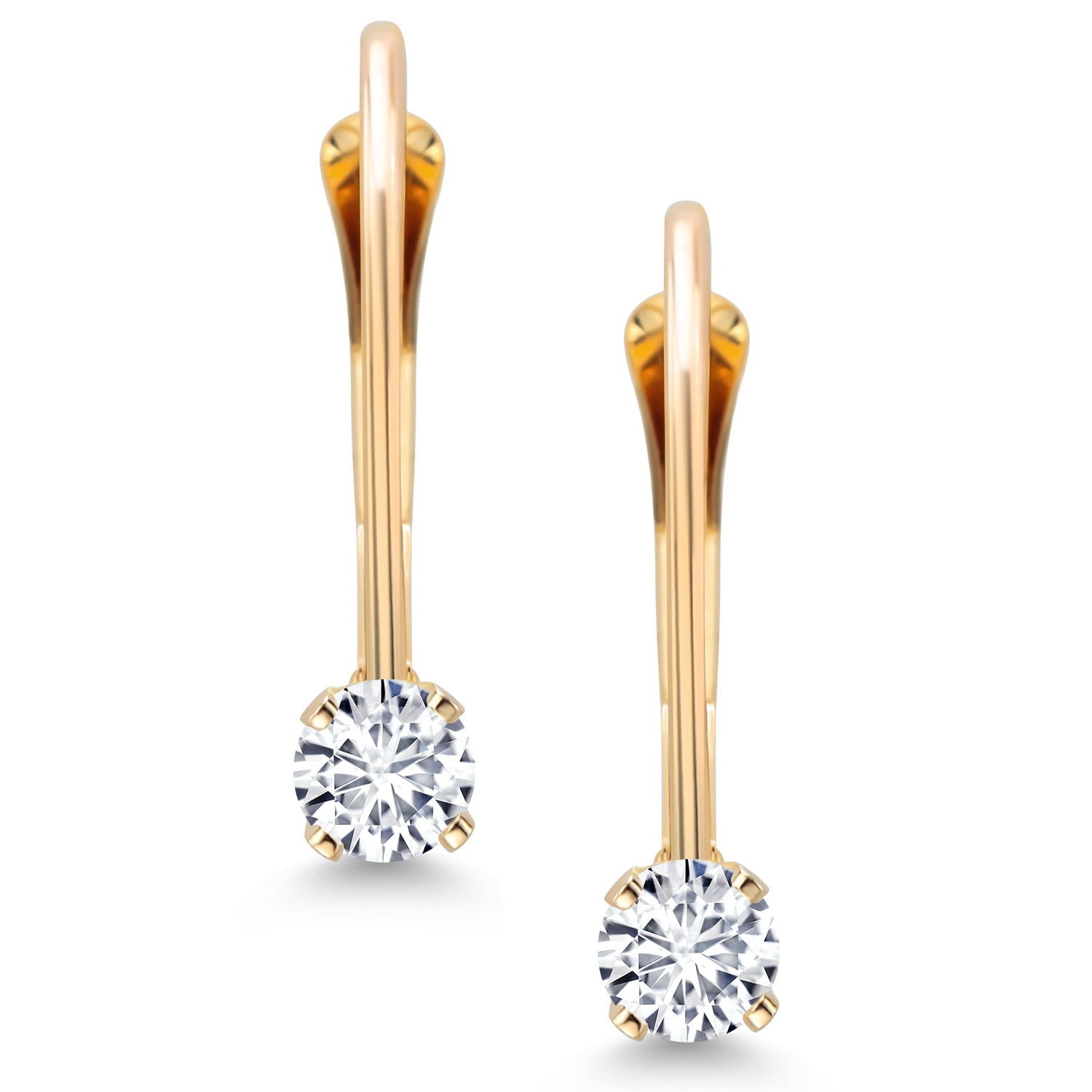 Gem Stone King 14K Yellow Gold Lab Grown Diamond Leverback Drop Dangle Earring | 0.20 Cttw | April Birthstone | Round 3MM | E-F Color | VVS-VS Clarity | Gold Earrings for Women