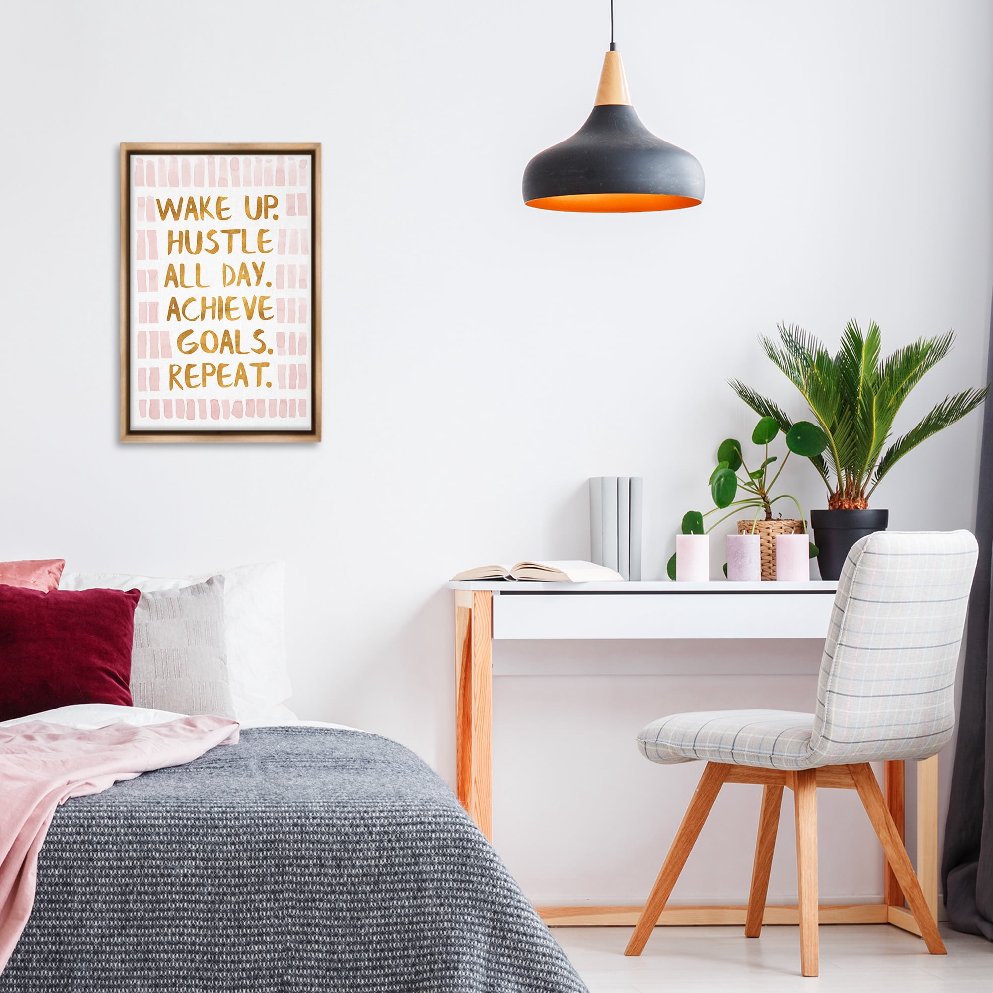 Stupell Industries Wake Up & Hustle Typography Painting Brown Floater Framed Art Print Wall Art, 17 x 25