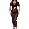 thumbnail image 2 of Vestido De Malla Negro Vestido de fiesta en la playa para mujer Traje de ropa de calle transparente con agujeros (L negro) Cgtredaw Para estrenar, 2 of 6