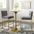 thumbnail image 2 of Bar Stool Chair Barstool, Set of 2, Velvet, Metal Steel, Gold Grey Gray, Modern Contemporary Urban Design, Bar Pub Cafe Bistro Hotel Restaurant Hospitality, 2 of 4
