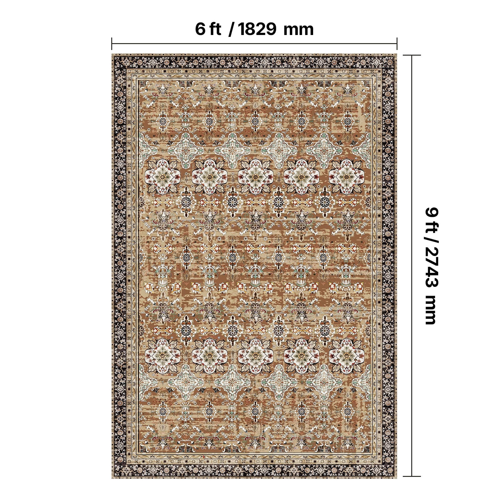 KFFKFF 6 x 9 ft Washable Area Rug, Soft and Durable Non-Slip Carpet, Tear-Resistant Indoor Mat for Bedroom, Living Room, Entryway, Pet Friendly, Brown Green