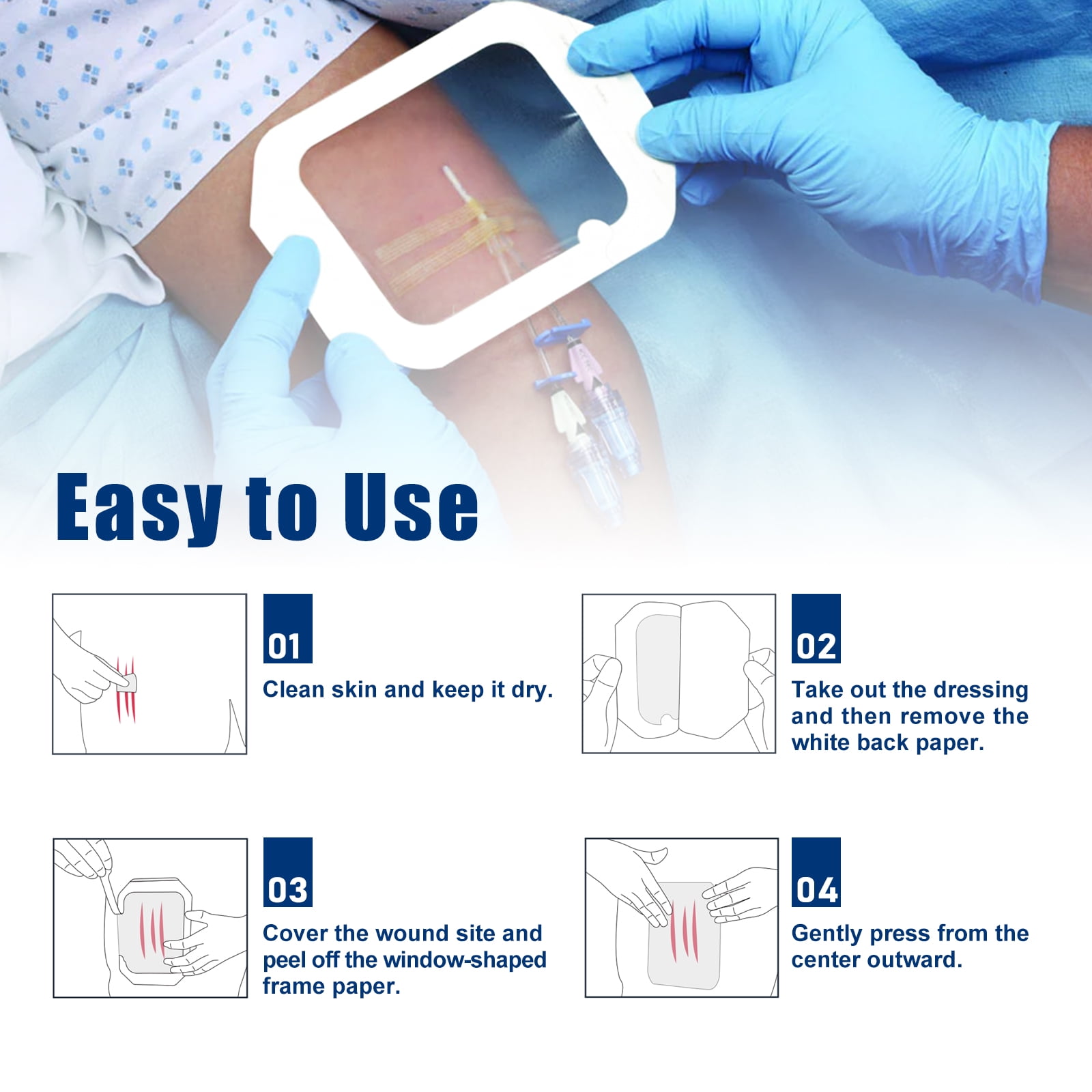 Ceeport Transparent Film Dressing 6'' x 8'', 20 Packs Waterproof Wound Bandage Adhesive Patches, Wound Cover Patches for Post Surgical Shower, IV Shield, Tattoo Aftercare Bandage
