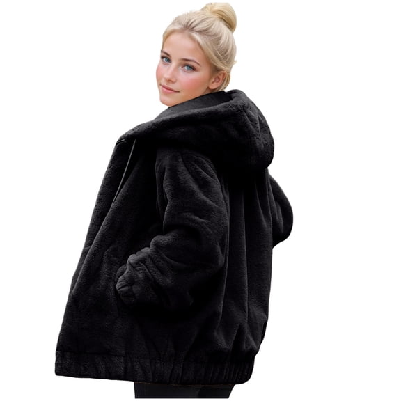 Fleece Jacket Women Sevevn Women's Fleece Hooded Jacket Cozy Warm Oversized Zip-Up Outerwear with Pockets