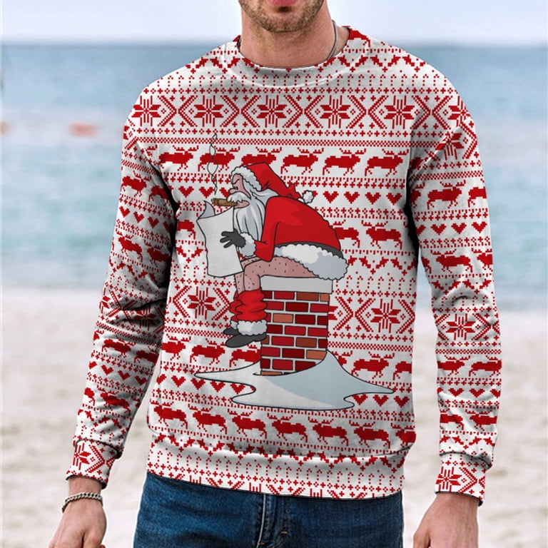 Men Christmas Sweater Novelty 3D Graphic Long Sleeve Male Xmas