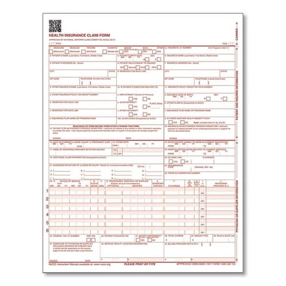 Cms Health Insurance Claim Form, One-Part, 8.5 X 11, 100 Forms | Bundle of 10 Packs