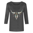 thumbnail image 4 of Staron Women's 3/4 Sleeve Western Print Casual T-Shirt Round Neck Loose Fit Fashion Top, Gray L, 4 of 4