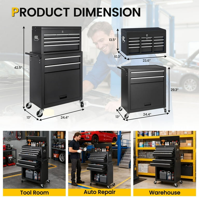 Seizeen 2-IN-1 Metal Tool Box, 8-Drawer, Mobile & Portable Tool