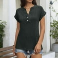 thumbnail image 2 of Women’s Short Sleeve Shirts V-Neck Button Summer 2026 Groove Strip Tops Dressy Casual Work Blouses,Gray,XL, 2 of 6