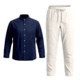 thumbnail image 4 of RUTAYY Men's Outfits Breathable Long Sleeve Solid Color Shirt with Button Pockets Comfortable Pants Yoga Casual Outdoor Wear Vacation Travel Clothing Sets, 4 of 6