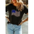 thumbnail image 6 of Women's Black Rhinestone American Flag Casual Round Neck Tee | [ZhiHiMeRi] | (US 20-22)2XL, 6 of 7