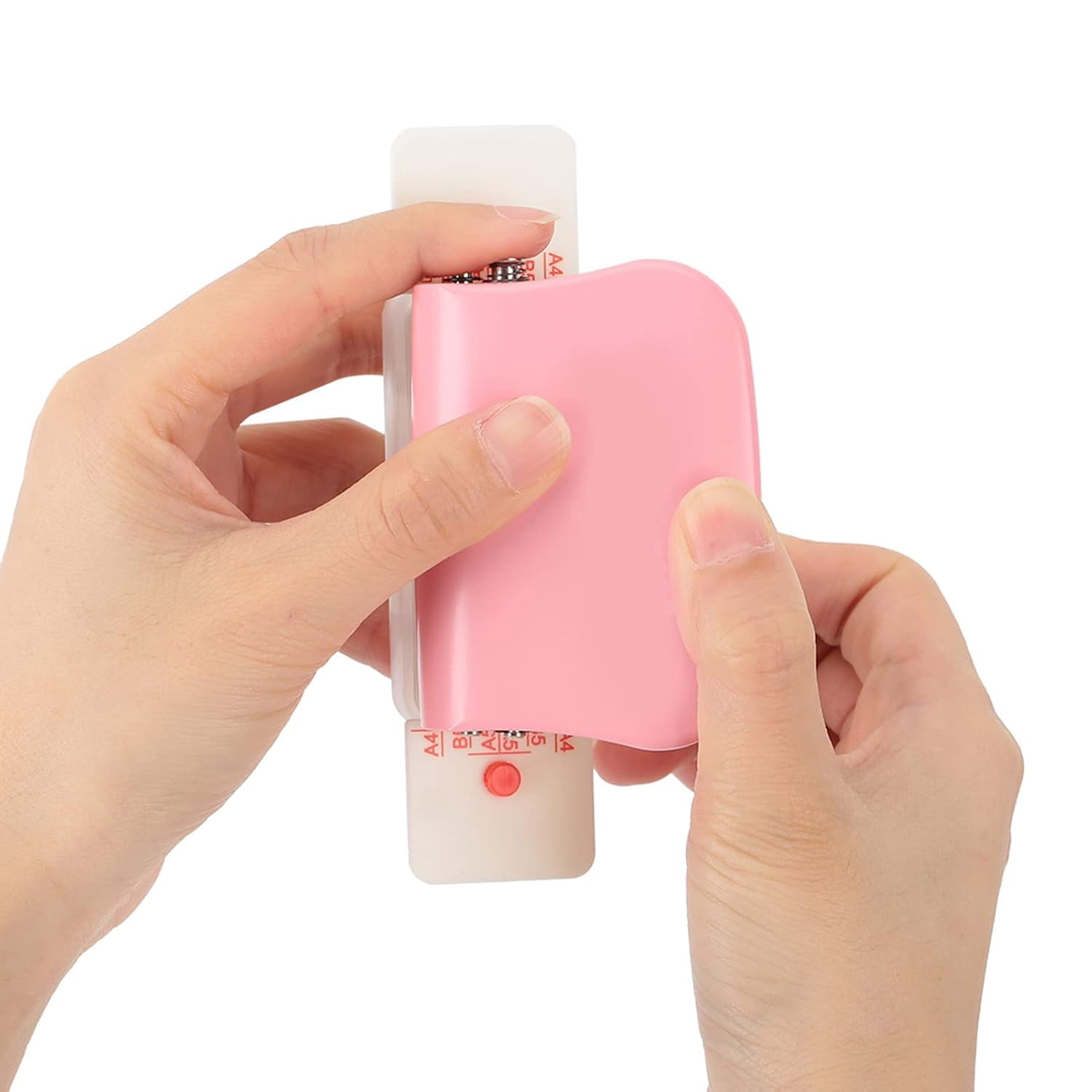 ABCISI 6 Hole Punch, Loose Leaf Paper Puncher for A4/A5/B5 Size, Portable Handheld Metal Circle Punch Paper Puncher, 5 Sheet Capacity, Pink