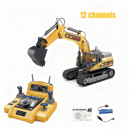 Remote Control Excavator for Kids, 12CH RC Construction Vehicles Toy Excavator with Sound & Lights for Grandkids Christmas Birthday Gifts(Middle Size)