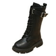 thumbnail image 5 of Girls Tall Riding Boots Fashion Lace up Buckle Strap Platform Lug Sole Knee High Winter Booties Black 13.5 Little Kids, 5 of 5