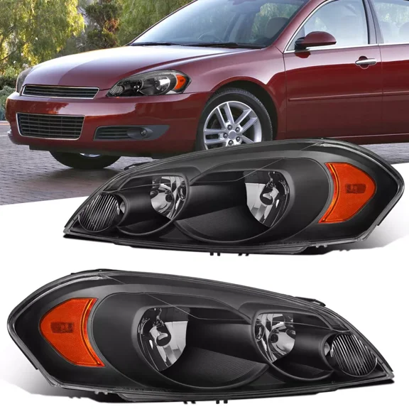 MOSTPLUS Pair Headlights Assembly for 2006-2013 Chevy Impala 14-16 Limited Black Housing