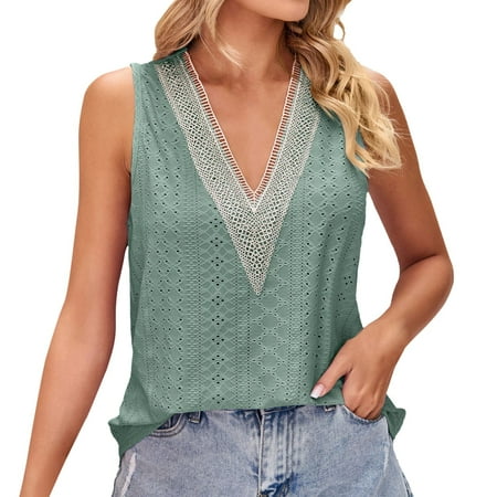 Blphud Tanktops Top Women Womens Summer Solid Tank Tops Sexy Lace Flowy Hide Belly Shirts Deep V Neck Cute Casual Tank Dark Bodysuit Women Green XL