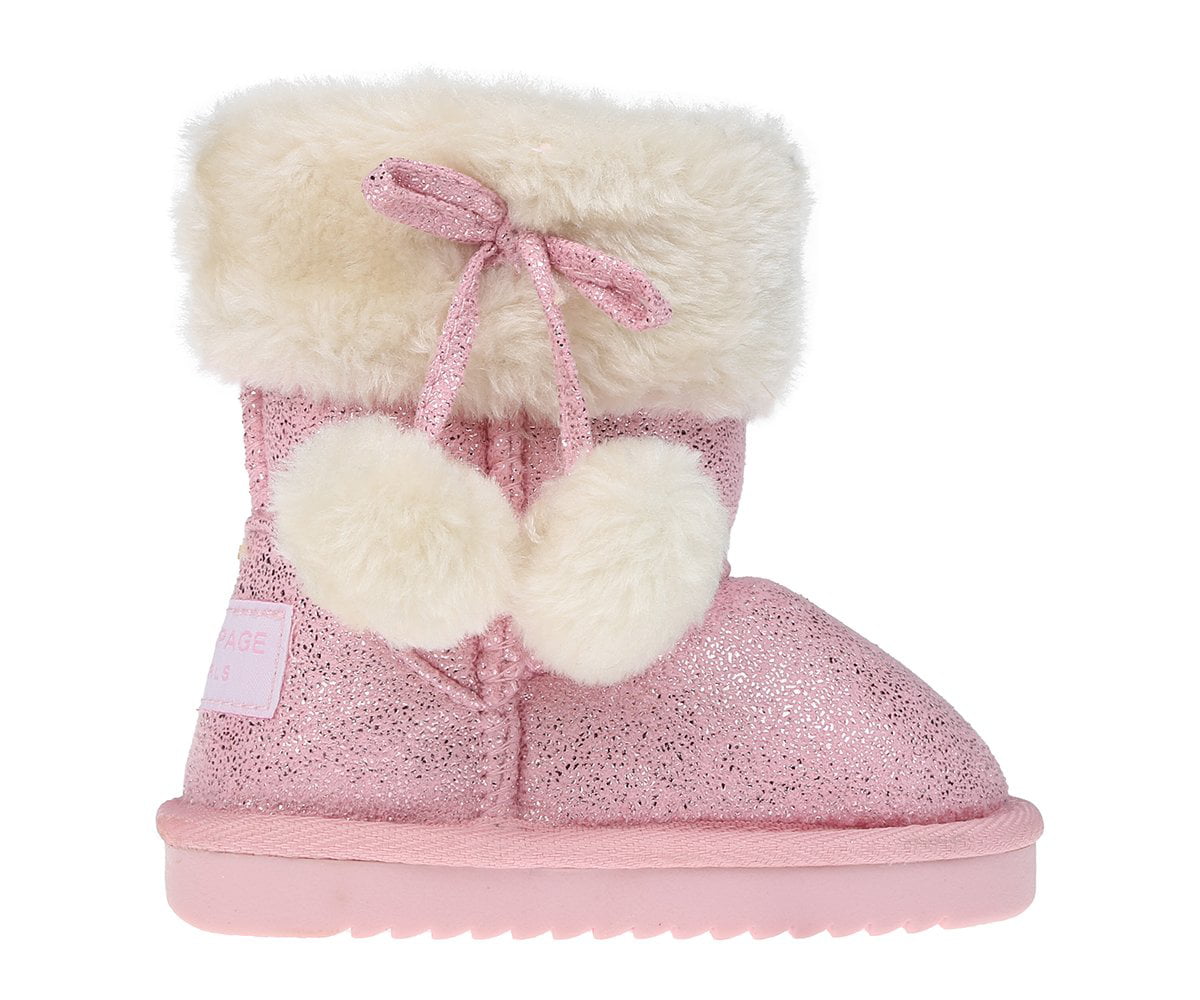 Winter Kids Girls Snow Fur Home Shoes Toddler Fluffy Warm Pom Pom Boots Slippers 
