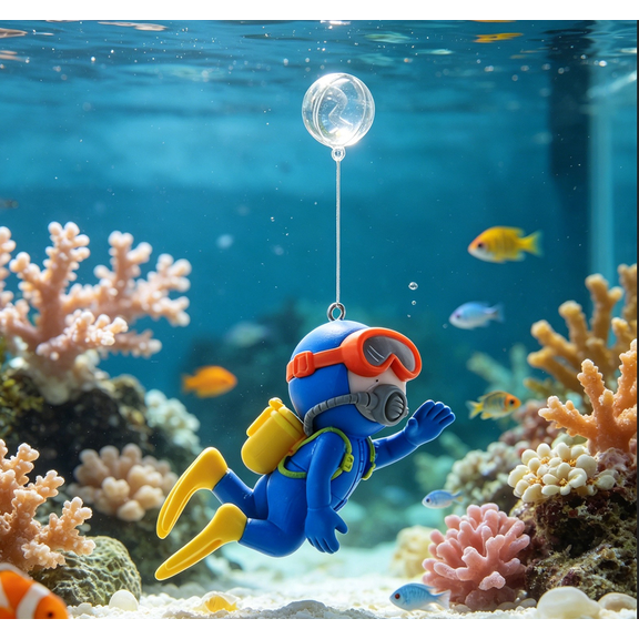 Aquarium Diver Decoration Resin Ornament, Floating Scuba Diver Figurine, Fish Tank Landscaping, Realistic Underwater Theme, Interactive Fish Toy, Durable Resin Aquarium Accessory blue