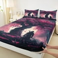 thumbnail image 3 of Manfei Tokyo Samurai Teens Twin Sheet Sets, Ancient Japanese Worrior Twin Fitted Sheet, Pink Purple Cherry Blossoms Flat Sheet, Microfiber Bedroom Decor, 3pcs, 3 of 7