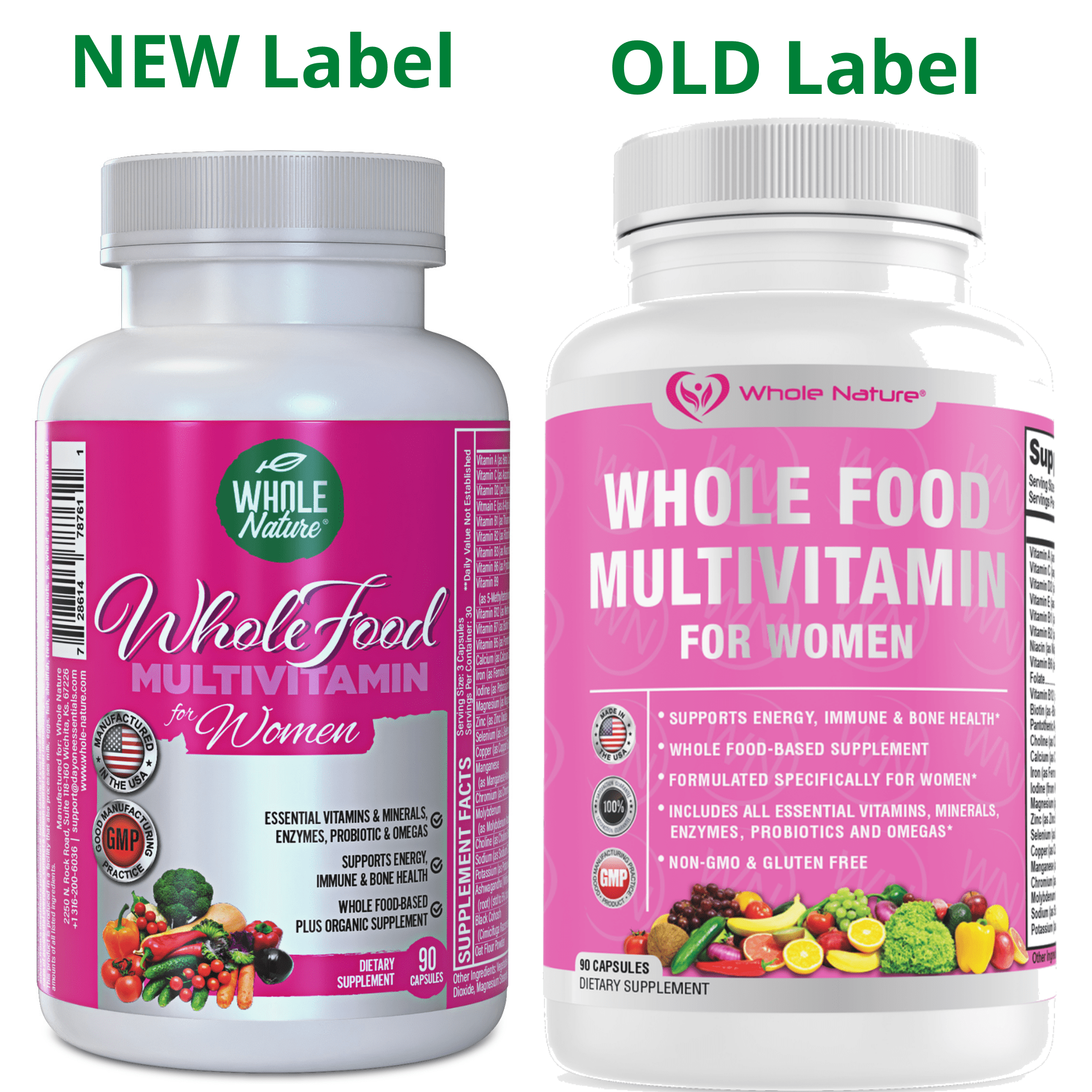 Whole Nature Natural Whole Food Multivitamin Powder with Vitamins, Antioxidants, Probiotics, Gluten Free, 90 Capsules