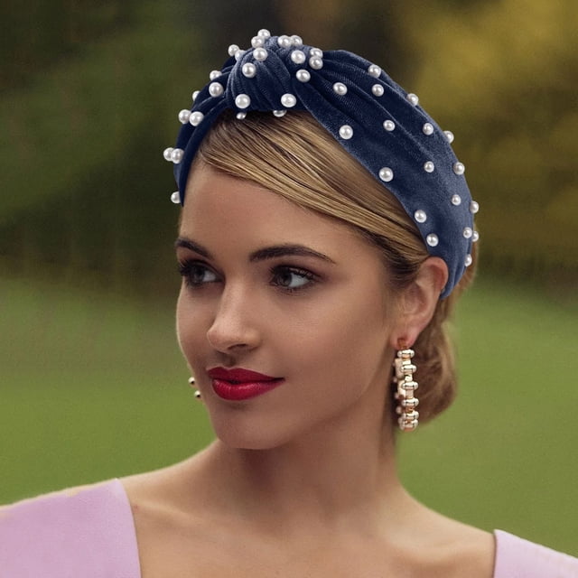 Bandeau Noué Bleu pour Ongles, Bandeau en Velours Rétro, Accessoire pour Cheveux