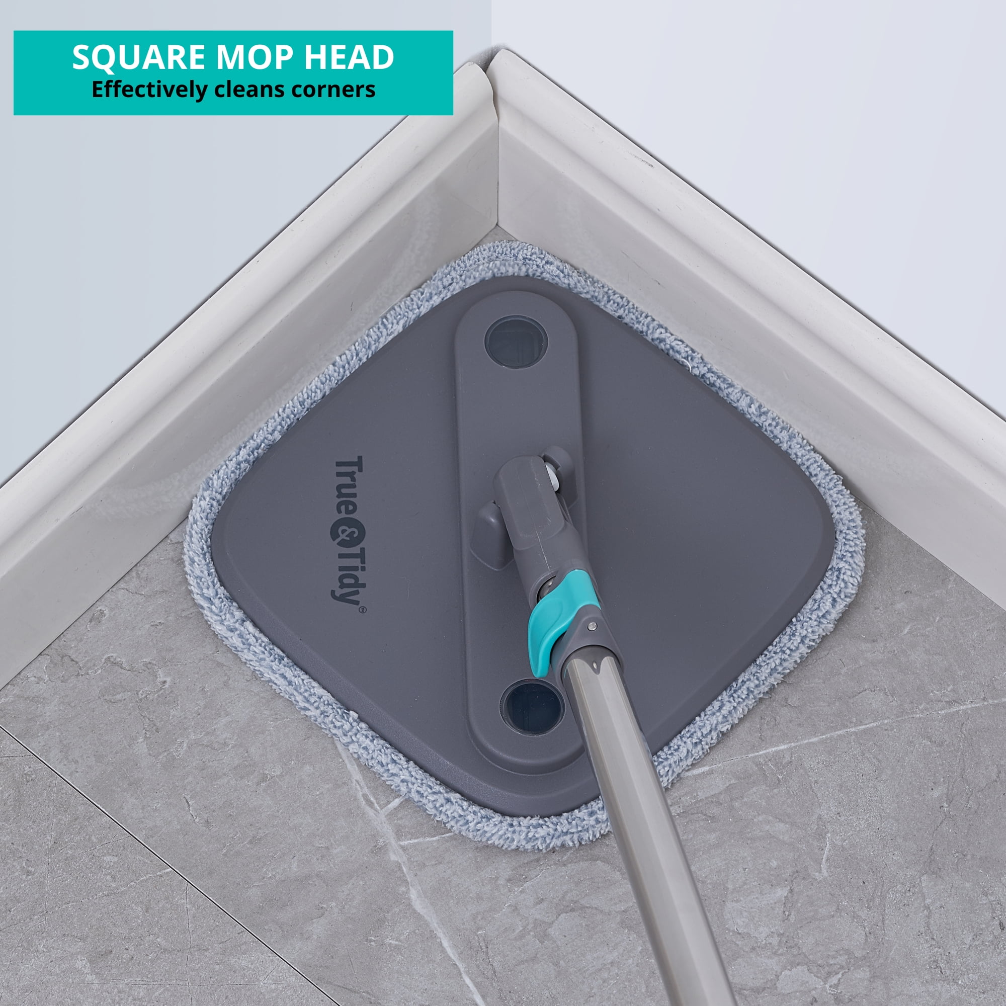 True Clean Spin Mop and Bucket System with Clean Water Separation, Self Cleaning Two Microfiber Floor Mop for Vinyl & Tile, Gray