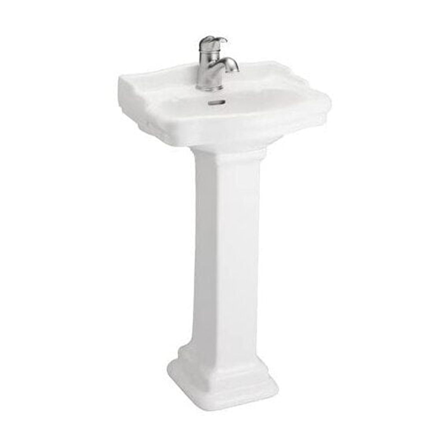 Art Deco Pedestal Sink - 19 Inch Vitreous China Lavatory - Elegant Bathroom Sink with Hardware