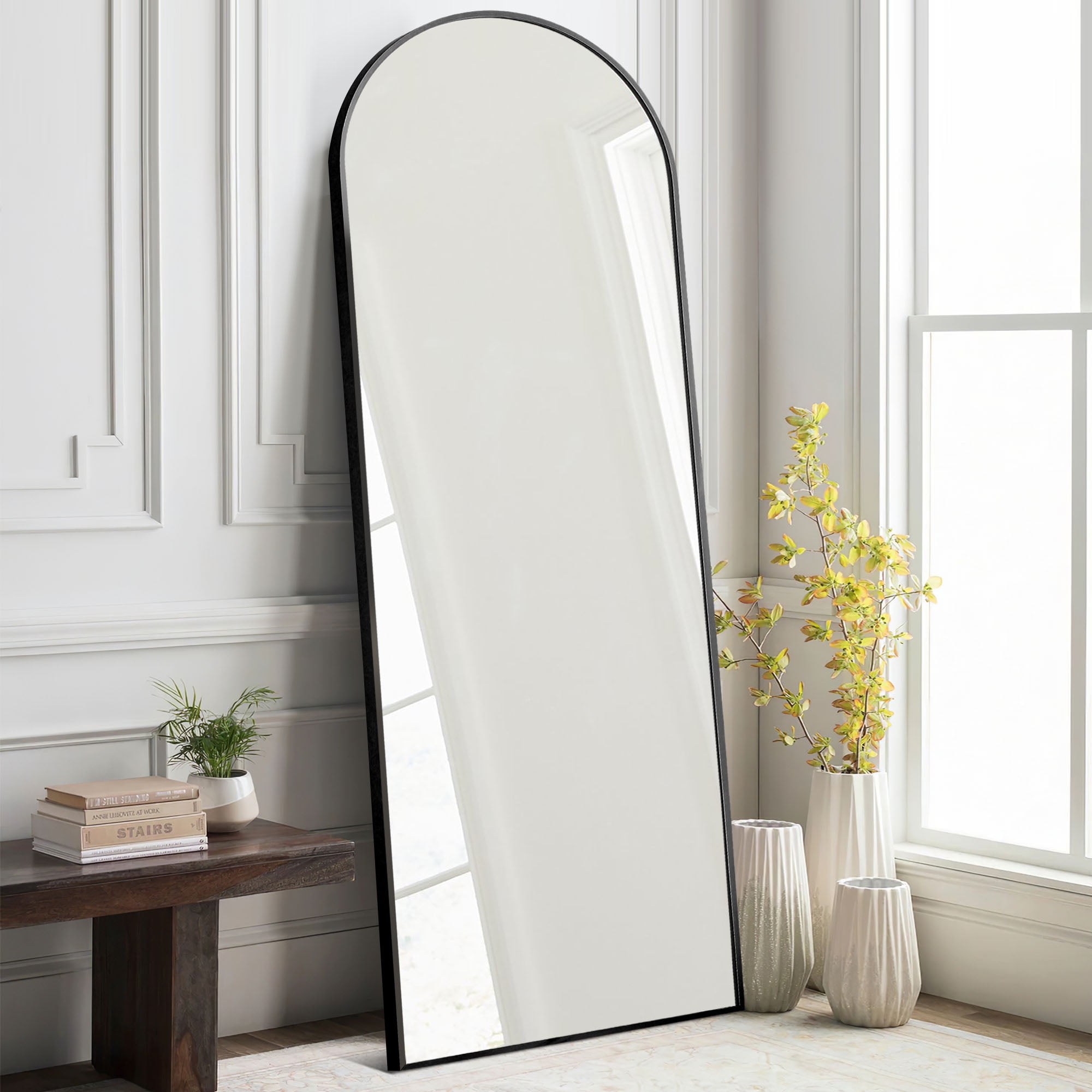 59"x20" Aluminum Alloy Full-length Mirror Arch Decorative Mirror with Bracket Black