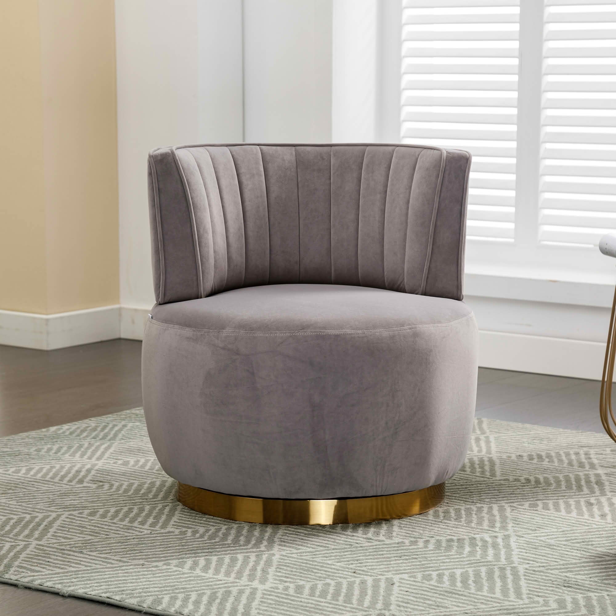MAYEERTY 360 Degree Swivel Cuddle Barrel Accent Chair, Round Velvet Armchair, Gray, for Living Room Bedroom