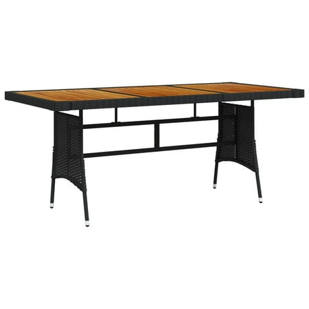 Walmeck Patio Table Black 63 x27.6 x28.3  Poly Rattan & Solid Acacia Wood