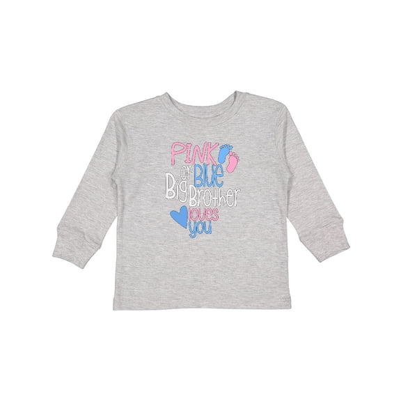 Inktastic Pink or Blue, Big Brother Loves You Footprints and Heart Boys Long Sleeve Toddler T-Shirt