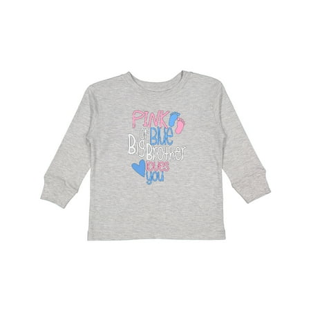 

Inktastic Pink or Blue Big Brother Loves You Footprints and Heart Gift Toddler Boy Girl Long Sleeve T-Shirt