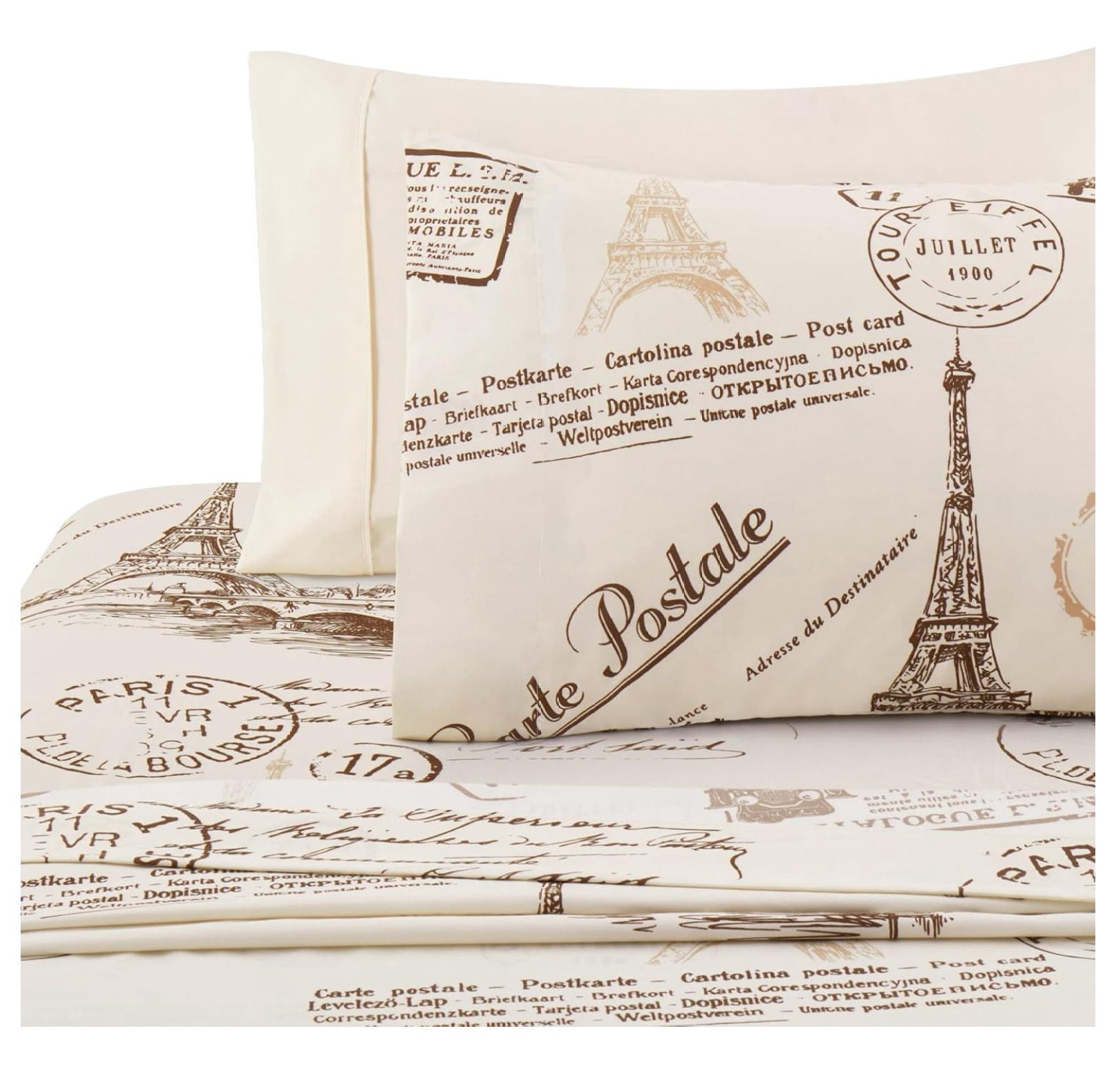 Ultra Soft Silky Deep Pocket Rich Printed Bedding Rayon from Bamboo All Season 6 Pieces Sheet Set with 4 Pillowcases, Eiffel Tower Pattern King Size
