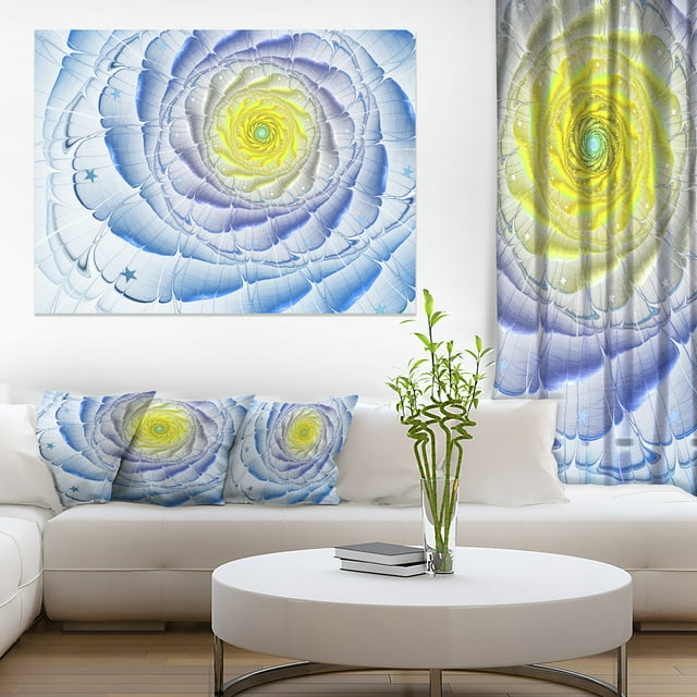 Fractal Flower Blue Yellow Digital Art - Large Flower Canvas Wall Art