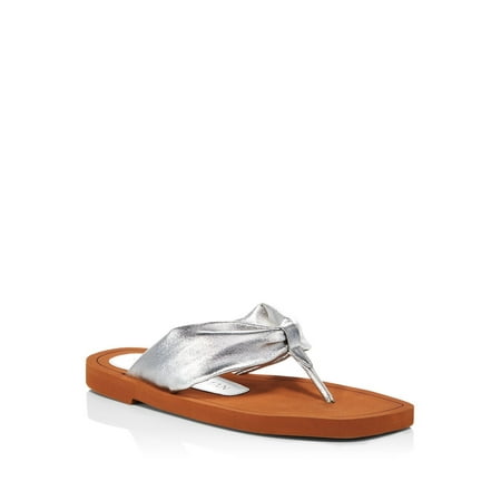 

STUART WEITZMAN Womens Silver Metallic Cassie Round Toe Slip On Leather Flip Flop Sandal 8 B