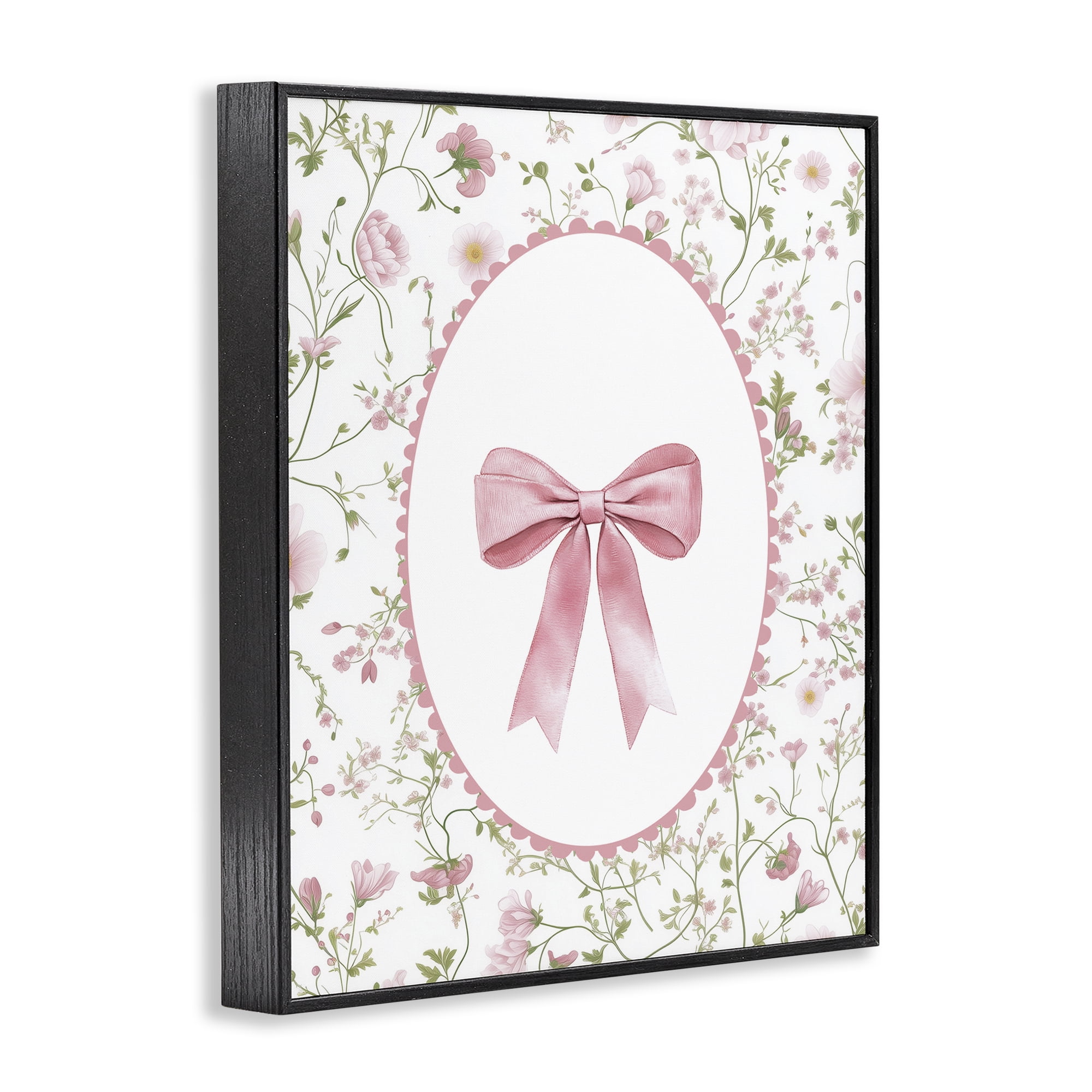 Delicate Florals & Bow Black Framed Giclee Art, design by Christine Simpson Art