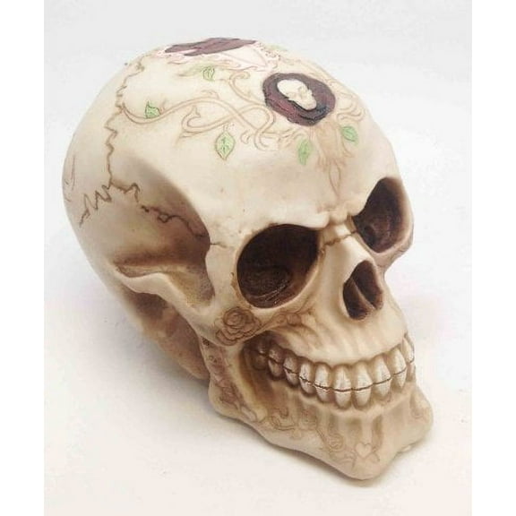 DAGGER PIERCED ROSE TATTOO SKULL STATUE RESIN FIGURINE SCULPTURE