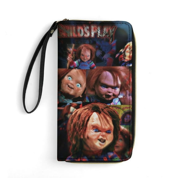 Chucky Leather Wallet with Wristlet Credit Card Holder Zipper Clutch Stylish Purse for Women Men