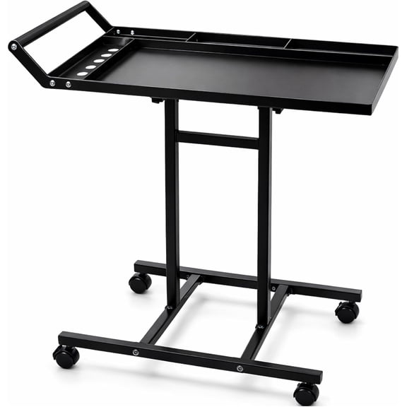 Heavy Duty Adjustable Work Table with Wheels, Rolling Tool Cart, Tool Tray, Tool Cart on Wheels, Height Adjustable Garage Work Table 33.5–48 in Steel Work Table for Workshop, Mechanics & DIY