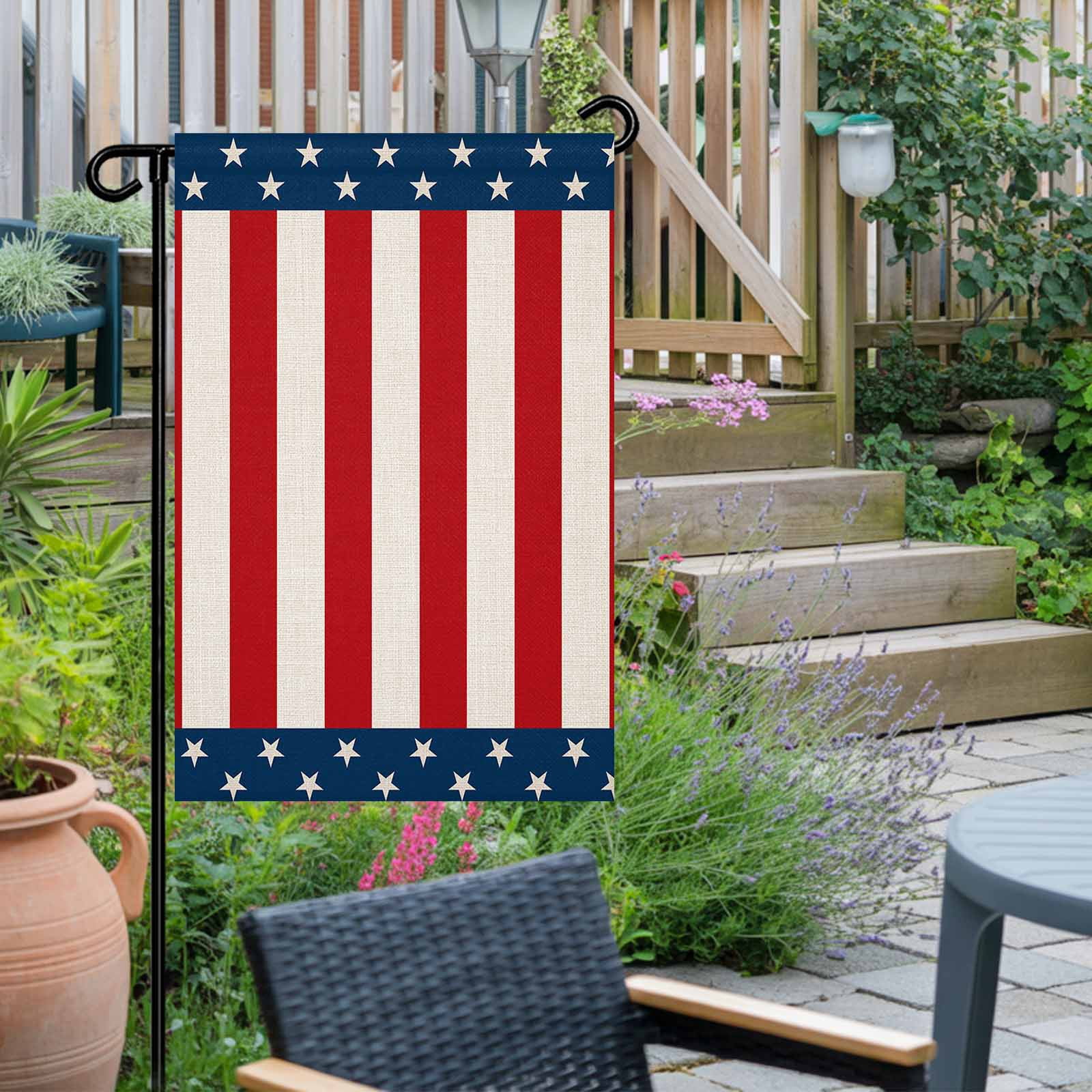 4th of July Garden Flags Patriotic Stars American Flag Garden Flag Double Sided Welcome Flag Vertical Red Stripes Independence Day Yard Flags for Outdoor Lawn Porch Memorial Day Decor 28x40 Inch