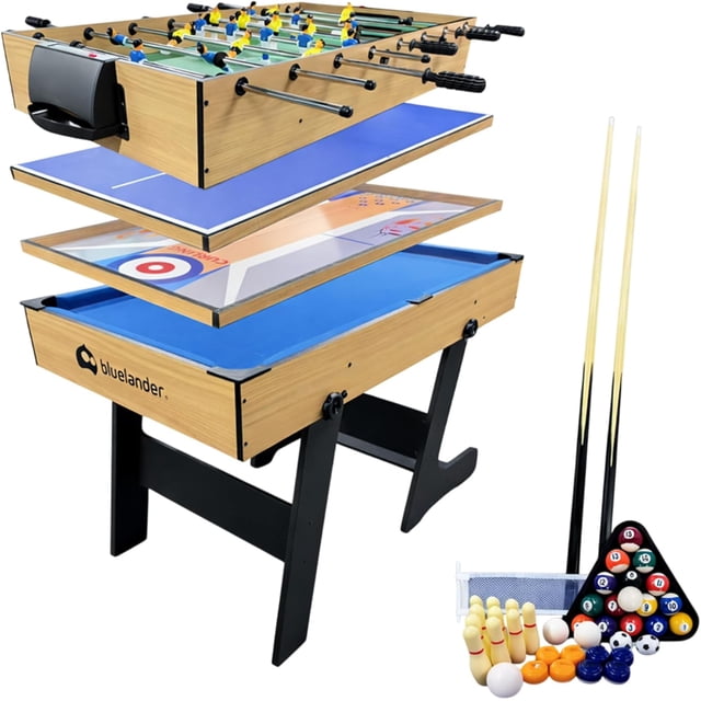 Mesa Multijuegos Bluelander 5 en 1, Futbolito, Billar, Ping Pong, Boliche y Curling, Juegos Intercambiables
