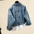 thumbnail image 5 of Aloohaidyvio Women's Jean Jacket Juniors Classic & Ripped Distressed Stretch Casual Denim Cropped Tops L, 5 of 6